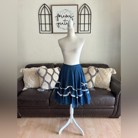 Vintage Partners Please Ruffled Square Dance Navy Blue Polka Dot Skirt Size S - Picture 14 of 14
